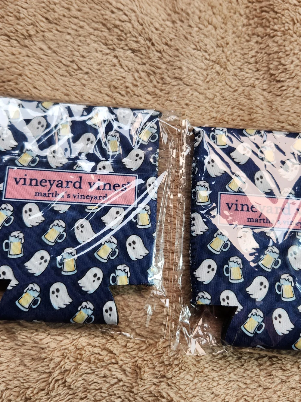 Vineyard Vines Navy Ghosts & Beer Mug Koozie. 2 Koozies Come With The Order.
